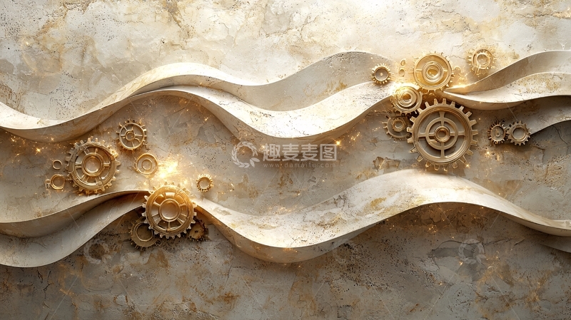 高清大图下载【趣麦麦图】黄金齿轮波浪纹理背景