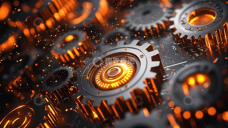 高清大图下载【趣麦麦图】橙色光辉的金属齿轮