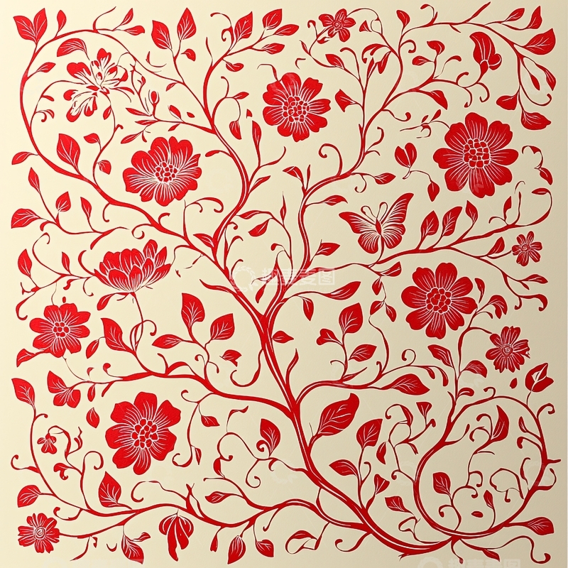 高清大图下载【趣麦麦图】红色花卉图案