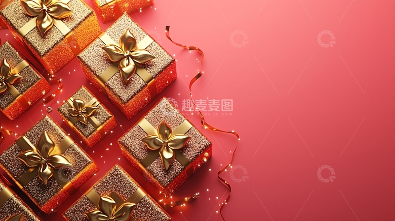 高清大图下载【趣麦麦图】金色礼物盒堆叠