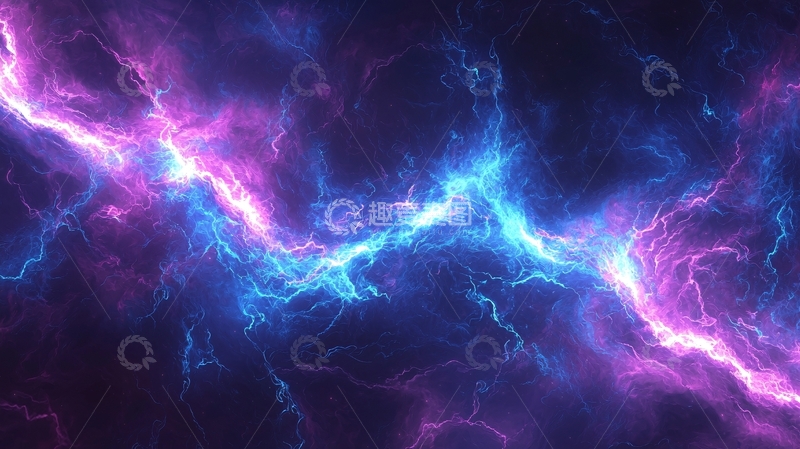 高清大图下载【趣麦麦图】紫蓝闪电能量背景