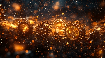 金色齿轮旋转飞舞