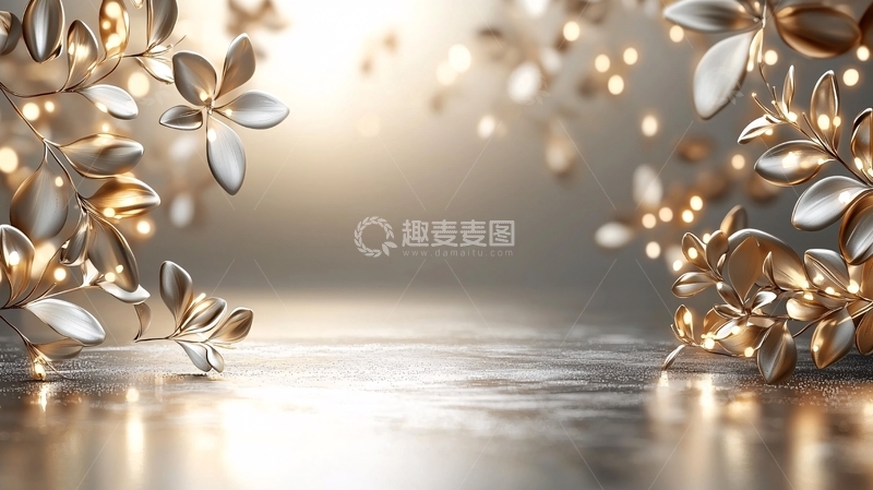 高清大图下载【趣麦麦图】金色银色花朵背景