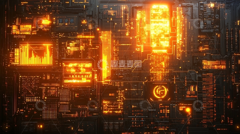 高清大图下载【趣麦麦图】橙色科技感电路板