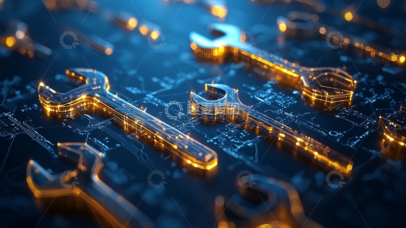 高清大图下载【趣麦麦图】-金色扳手科技背景