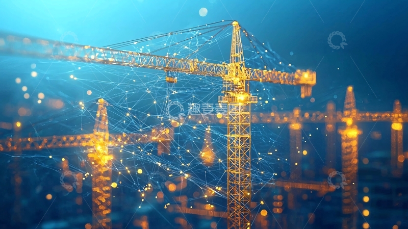 高清大图下载【趣麦麦图】蓝色背景下的金色塔吊