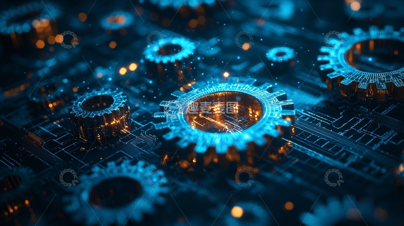 高清大图下载【趣麦麦图】蓝色齿轮科技背景