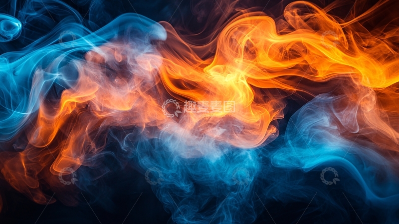 高清大图下载【趣麦麦图】蓝橙色火焰烟雾