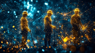 光影交错的工人剪影