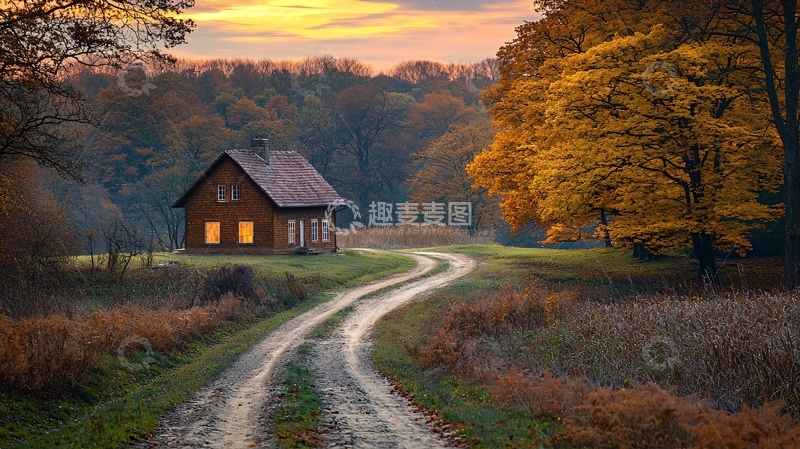 高清大图下载【趣麦麦图】秋日森林小屋