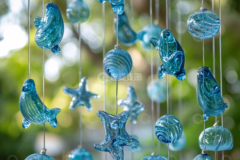 高清大图下载【趣麦麦图】蓝色玻璃海洋风铃