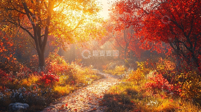 高清大图下载【趣麦麦图】秋日暖阳下的林间小路