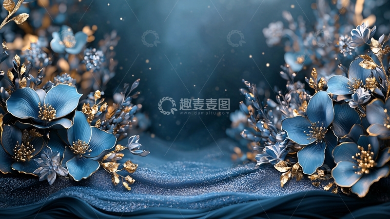 高清大图下载【趣麦麦图】梦幻蓝色花卉背景