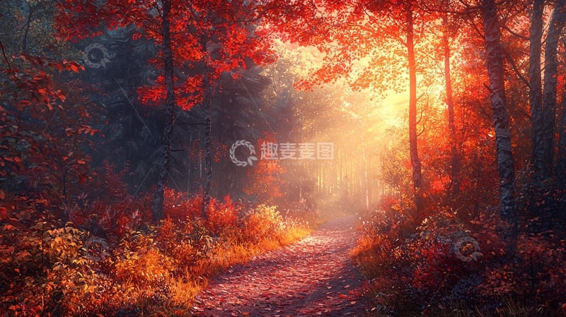 高清大图下载【趣麦麦图】红叶森林小路
