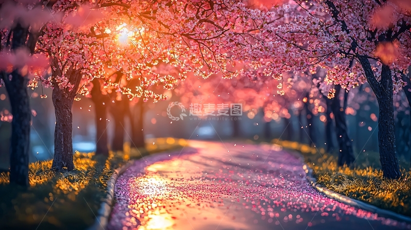 高清大图下载【趣麦麦图】樱花树下小路