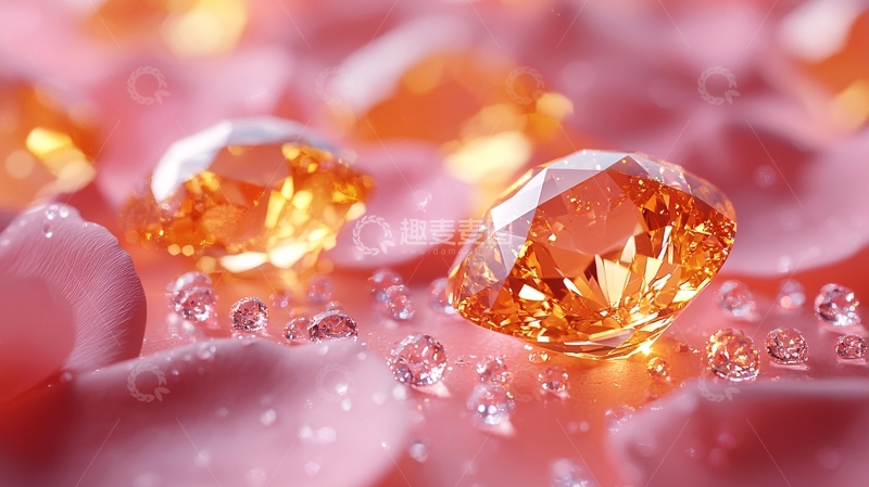 高清大图下载【趣麦麦图】粉色花瓣上的橙色宝石
