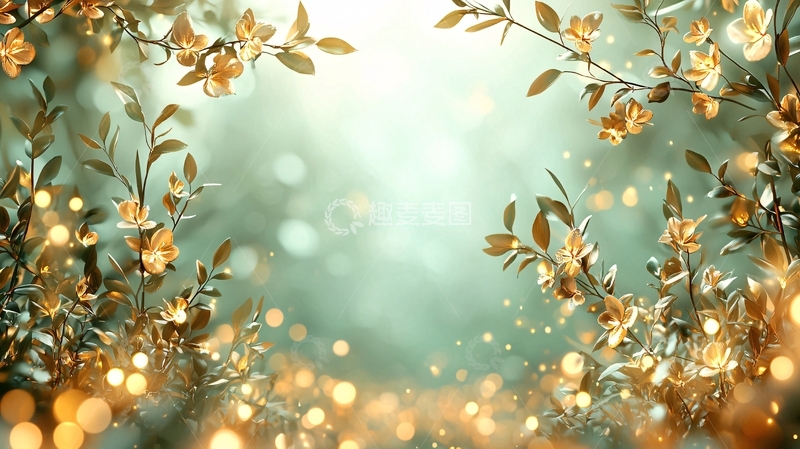 高清大图下载【趣麦麦图】梦幻金花绿叶背景