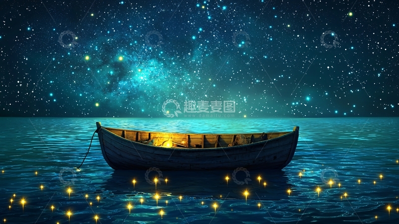 高清大图下载【趣麦麦图】星空下的小船