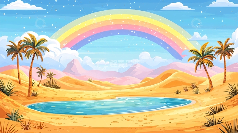 高清大图下载【趣麦麦图】沙漠绿洲彩虹