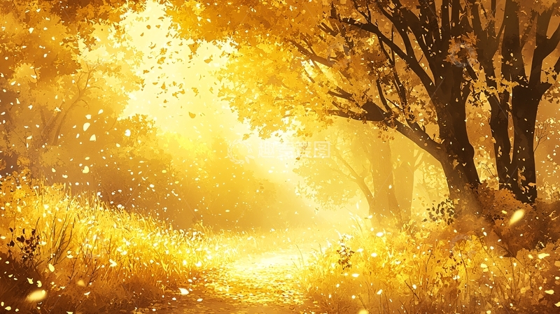 高清大图下载【趣麦麦图】金秋树林落叶小路