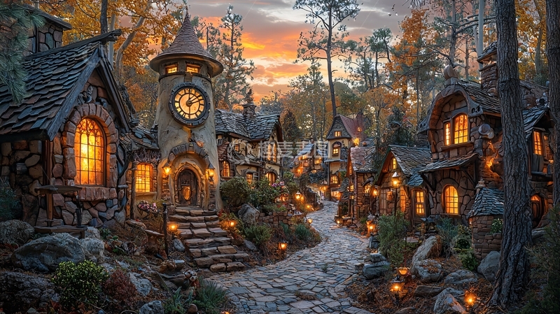 高清大图下载【趣麦麦图】童话小镇夜景