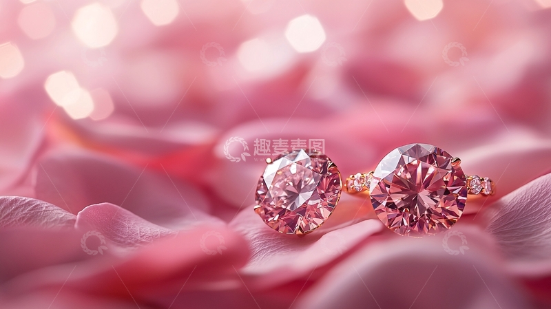 高清大图下载【趣麦麦图】粉色玫瑰花瓣上粉色宝石戒指