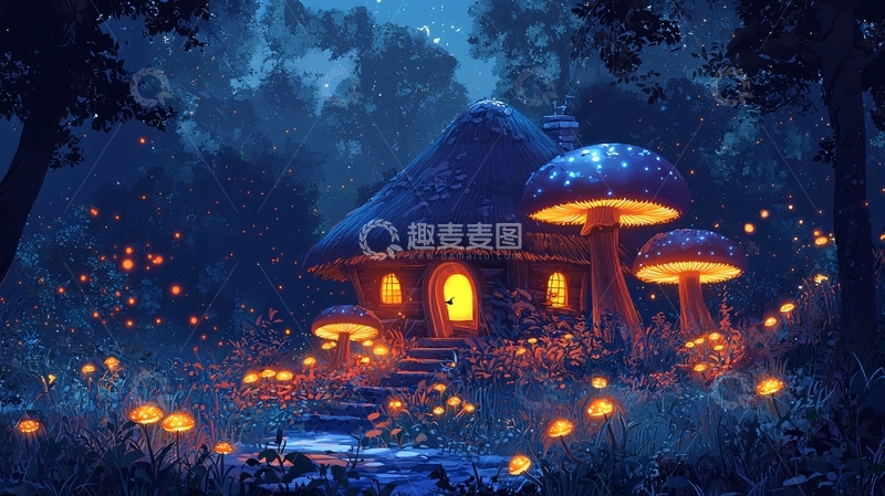 高清大图下载【趣麦麦图】梦幻森林蘑菇屋