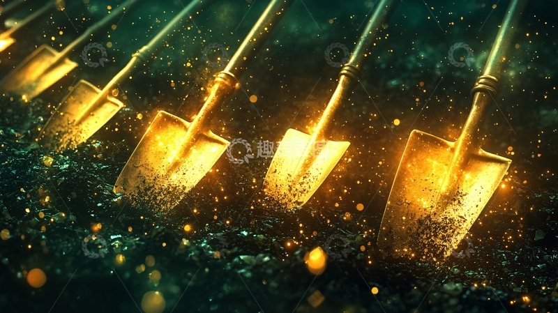 高清大图下载【趣麦麦图】闪耀的金色铁锹挖矿