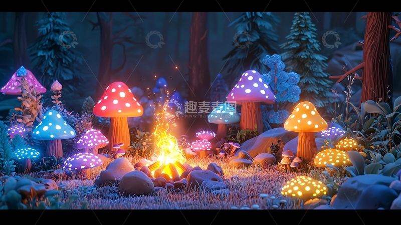 高清大图下载【趣麦麦图】梦幻森林篝火
