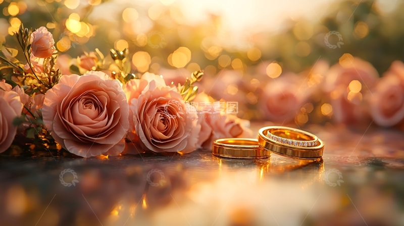 高清大图下载【趣麦麦图】夕阳玫瑰婚戒背景