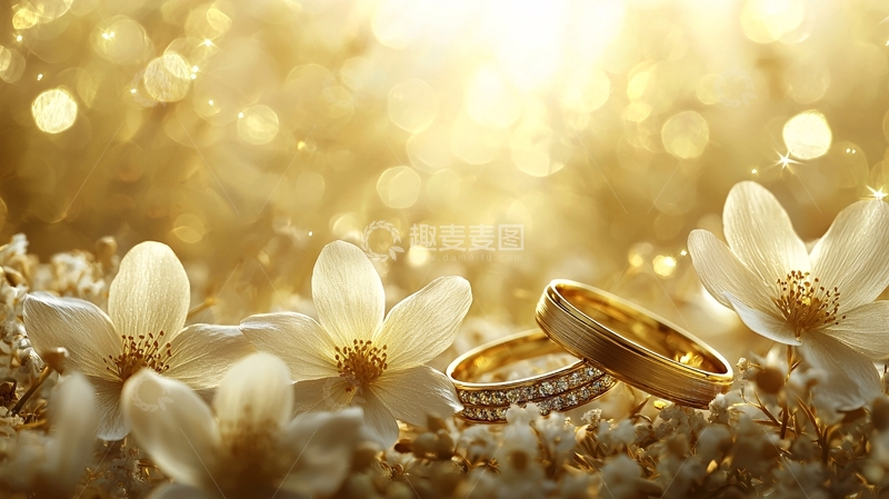 高清大图下载【趣麦麦图】金色背景婚礼婚戒