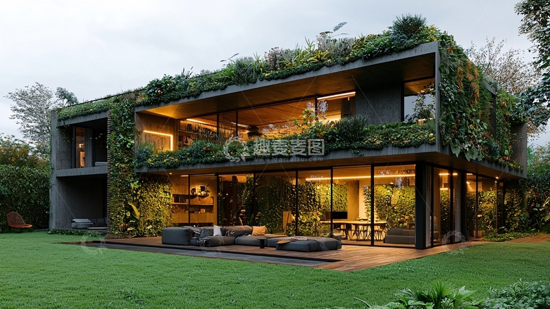 高清大图下载【趣麦麦图】绿植覆盖的现代别墅