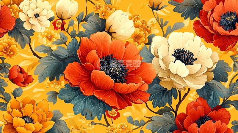 高清大图下载【趣麦麦图】繁花似锦的复古花卉图案