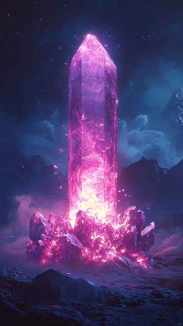 夜空下发光的粉色水晶