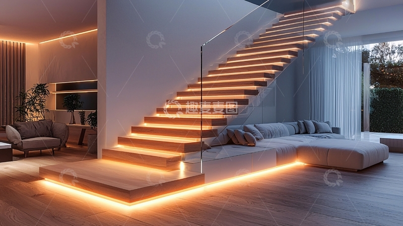 高清大图下载【趣麦麦图】现代简约楼梯灯光设计