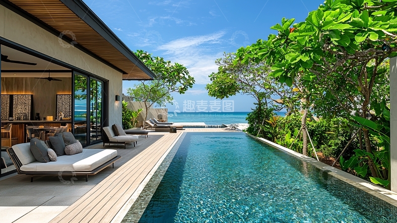 高清大图下载【趣麦麦图】海边别墅泳池度假
