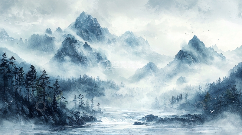 高清大图下载【趣麦麦图】水墨画山水