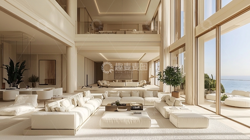 高清大图下载【趣麦麦图】极简轻奢海景别墅客厅