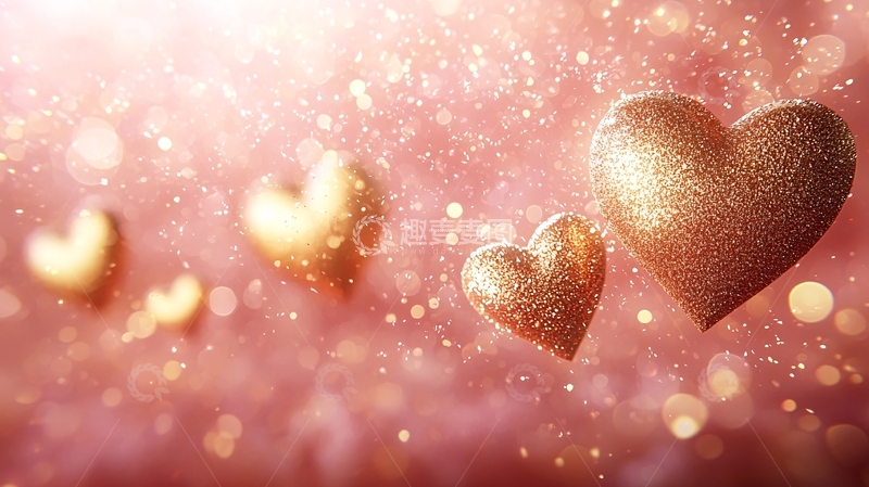 高清大图下载【趣麦麦图】粉色背景金色爱心