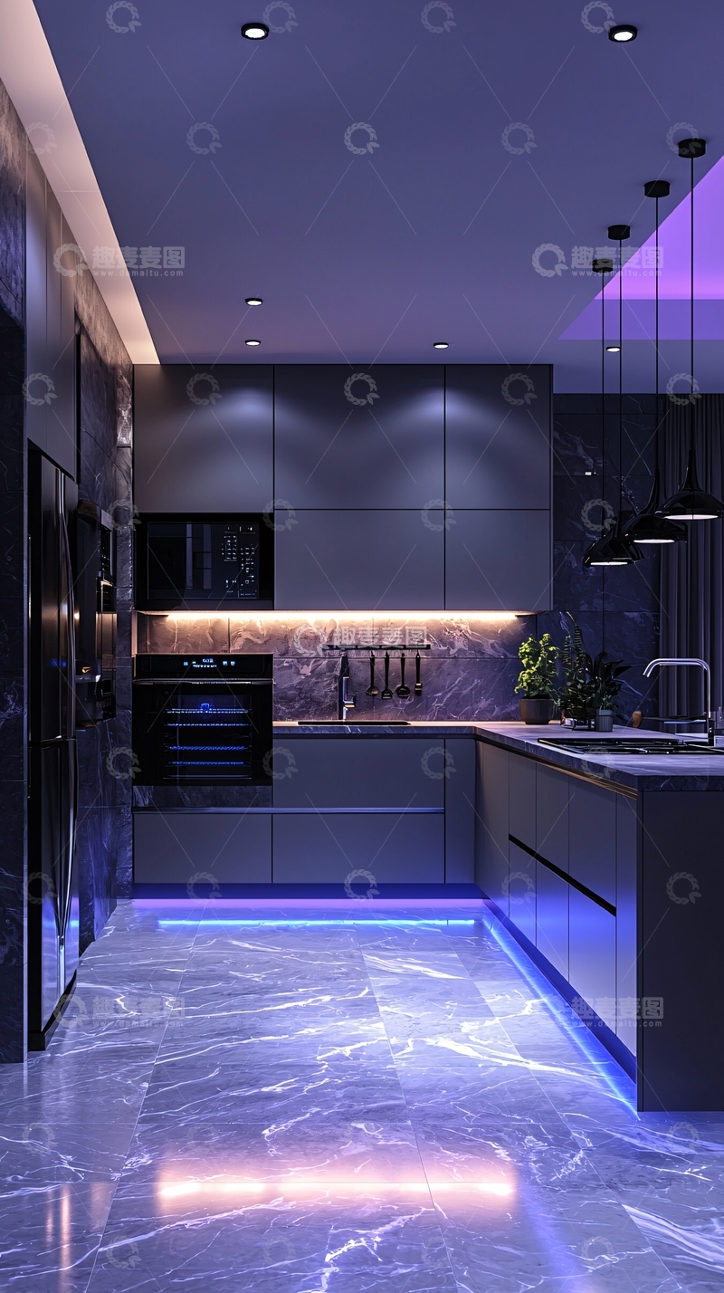 高清大图下载【趣麦麦图】现代化暗色调厨房