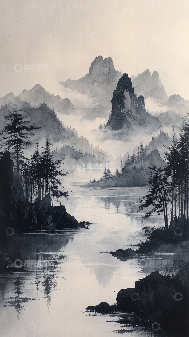 高清大图下载【趣麦麦图】水墨山水画792