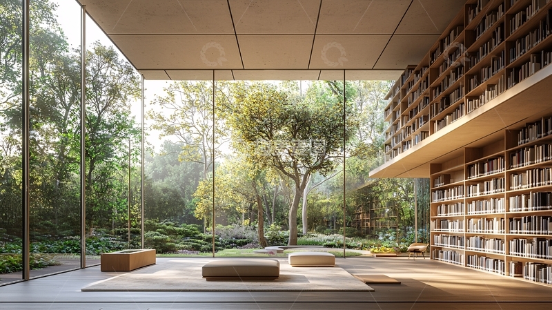 高清大图下载【趣麦麦图】极简主义森林图书馆