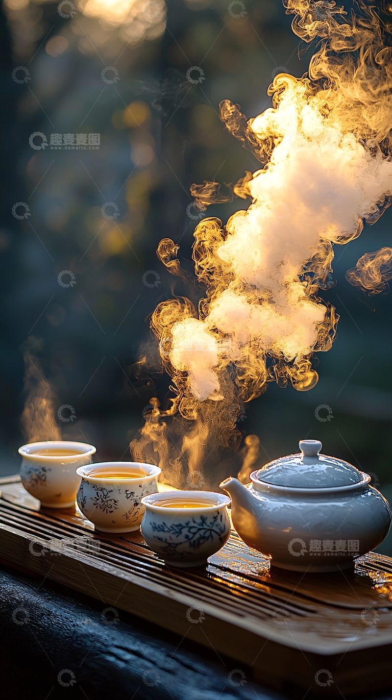 高清大图下载【趣麦麦图】茶壶茶杯袅袅茶烟