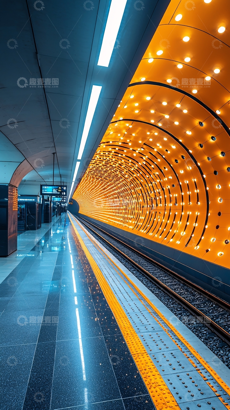 高清大图下载【趣麦麦图】地铁站隧道灯光