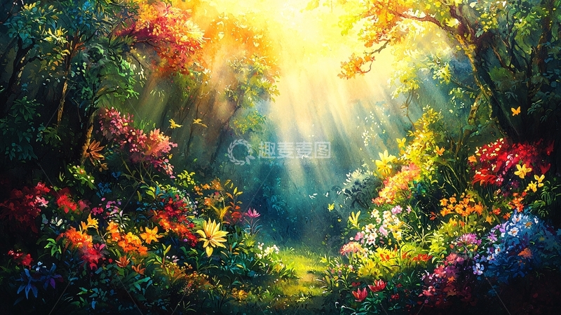 高清大图下载【趣麦麦图】阳光森林花海