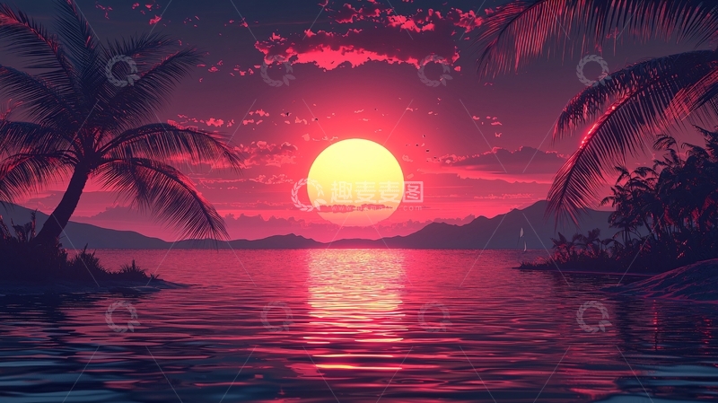 高清大图下载【趣麦麦图】粉色日落