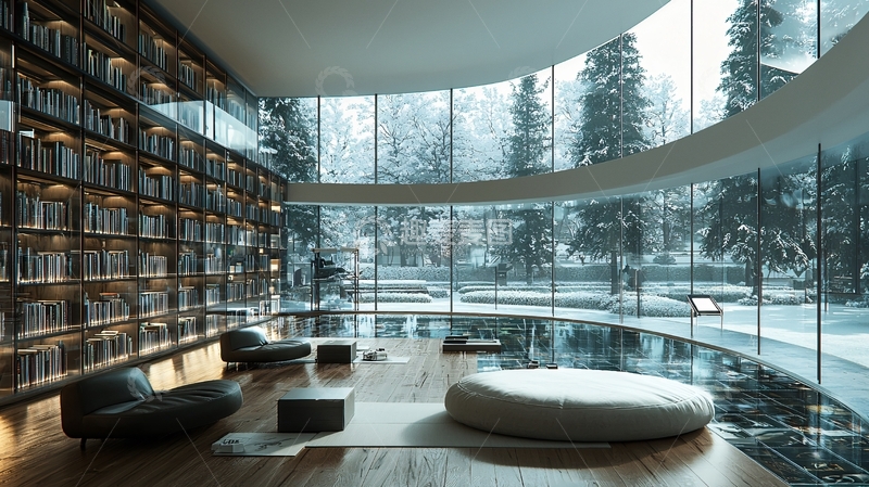 高清大图下载【趣麦麦图】环绕式落地窗图书馆