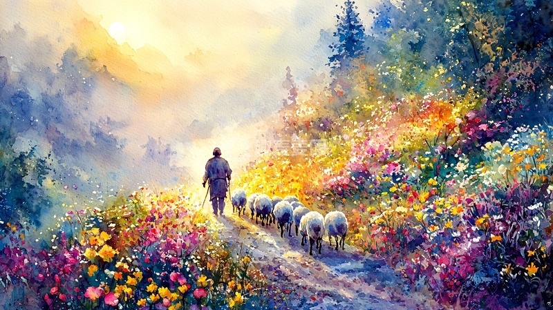 高清大图下载【趣麦麦图】牧羊人与花海