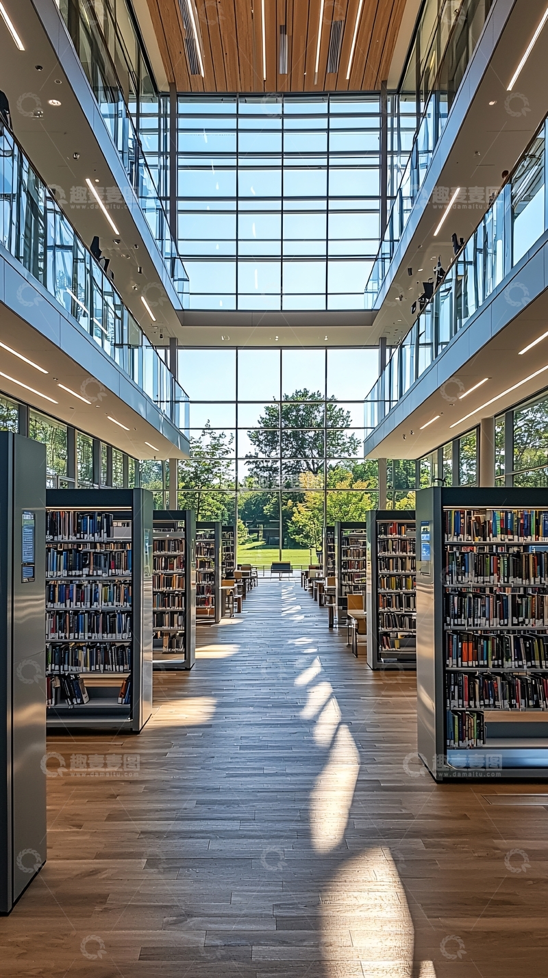 高清大图下载【趣麦麦图】现代图书馆明亮内景
