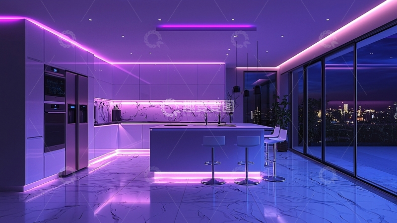 高清大图下载【趣麦麦图】紫色灯光厨房